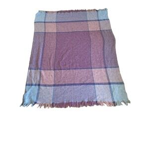 Vtg Avoca Handweavers Pink Purple Blue Plaid Irish Wool Blanket 67x50 Cottage